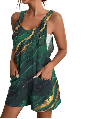 Womens Summer Romper Bib Short Casual Loose Sleeveless Wide Leg Fashion Rompers with Pockets Today's Deals A04 Green S