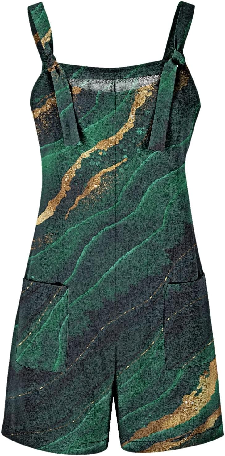 Womens Summer Romper Bib Short Casual Loose Sleeveless Wide Leg Fashion Rompers with Pockets Today's Deals A04 Green S